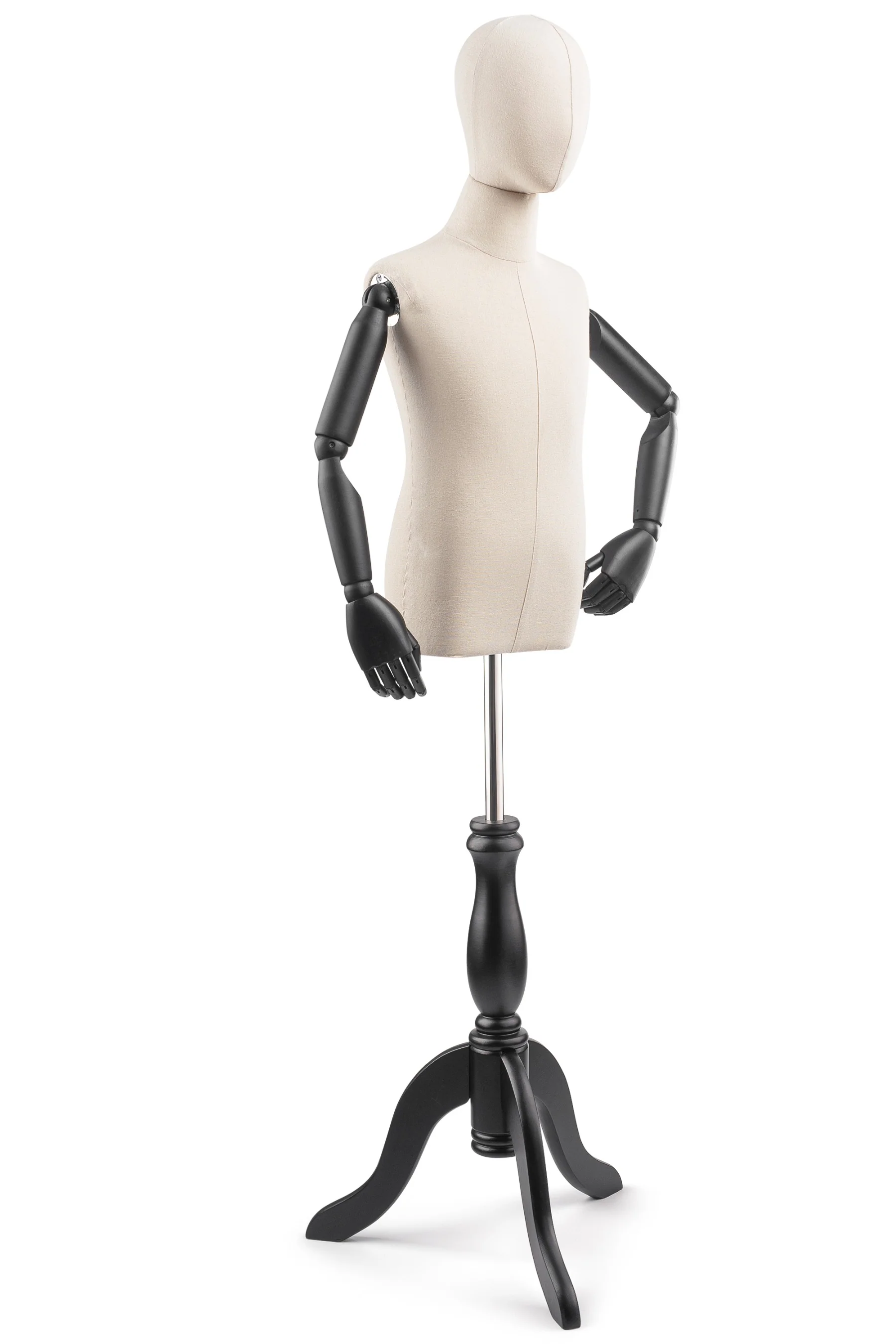 Child Display Dress Form on Wood Tripod Base (Head & Arms Version) - Image 11