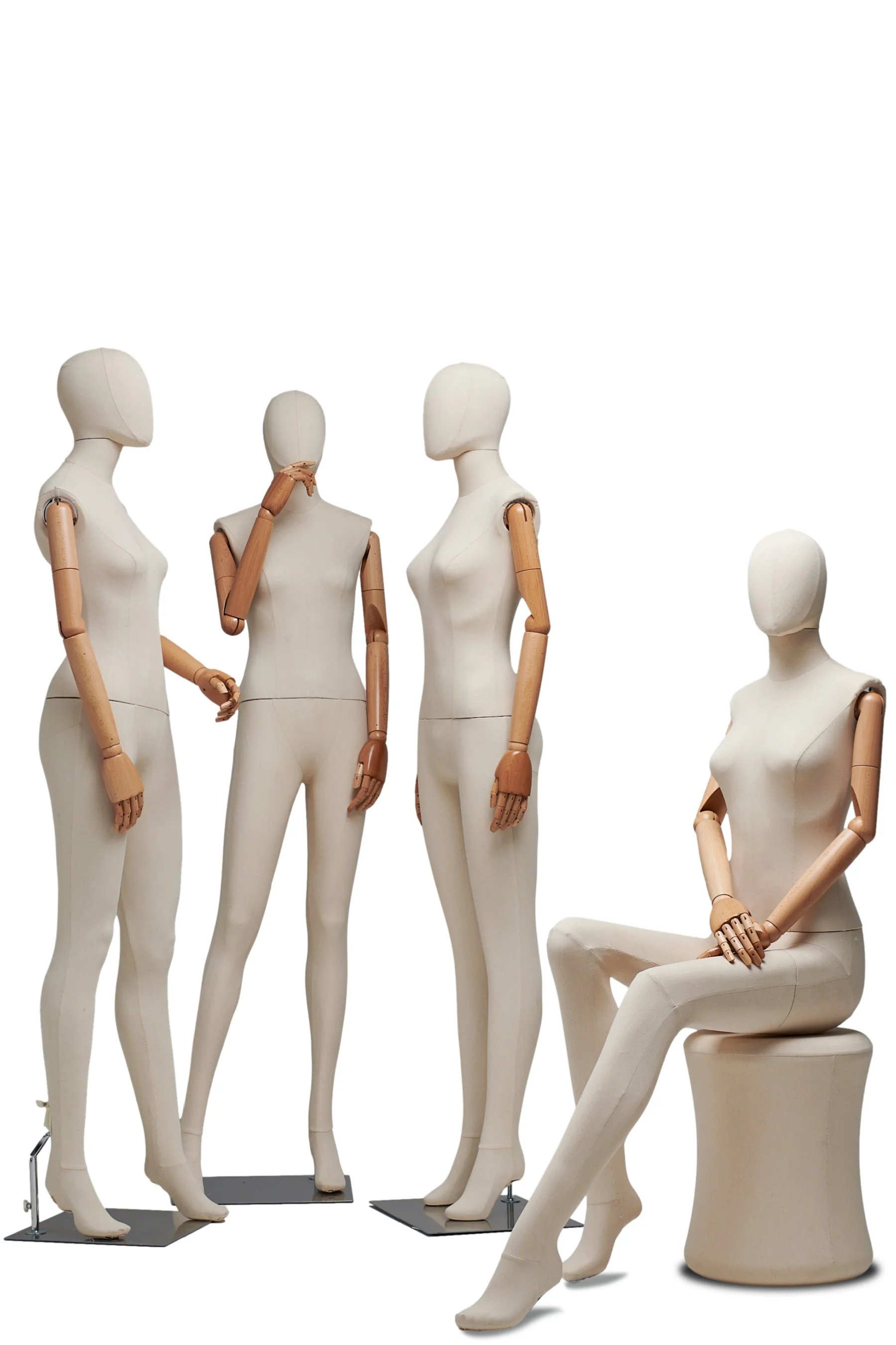 Female Fabric Wrapped Mannequin in Standing or Sitting Pose w/ Articulating Arms (WP Series) - Image 55